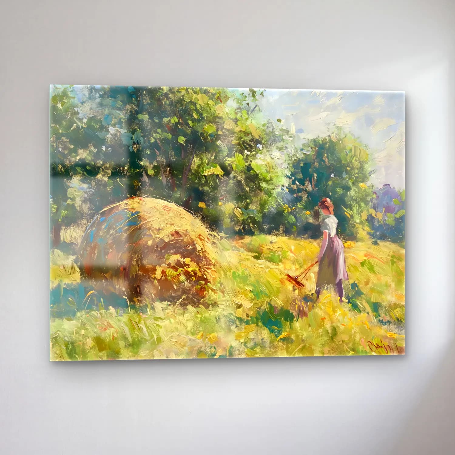 Yağlı Boya Kır Evi No. 65 cam tablo — sol açıdan görünüm