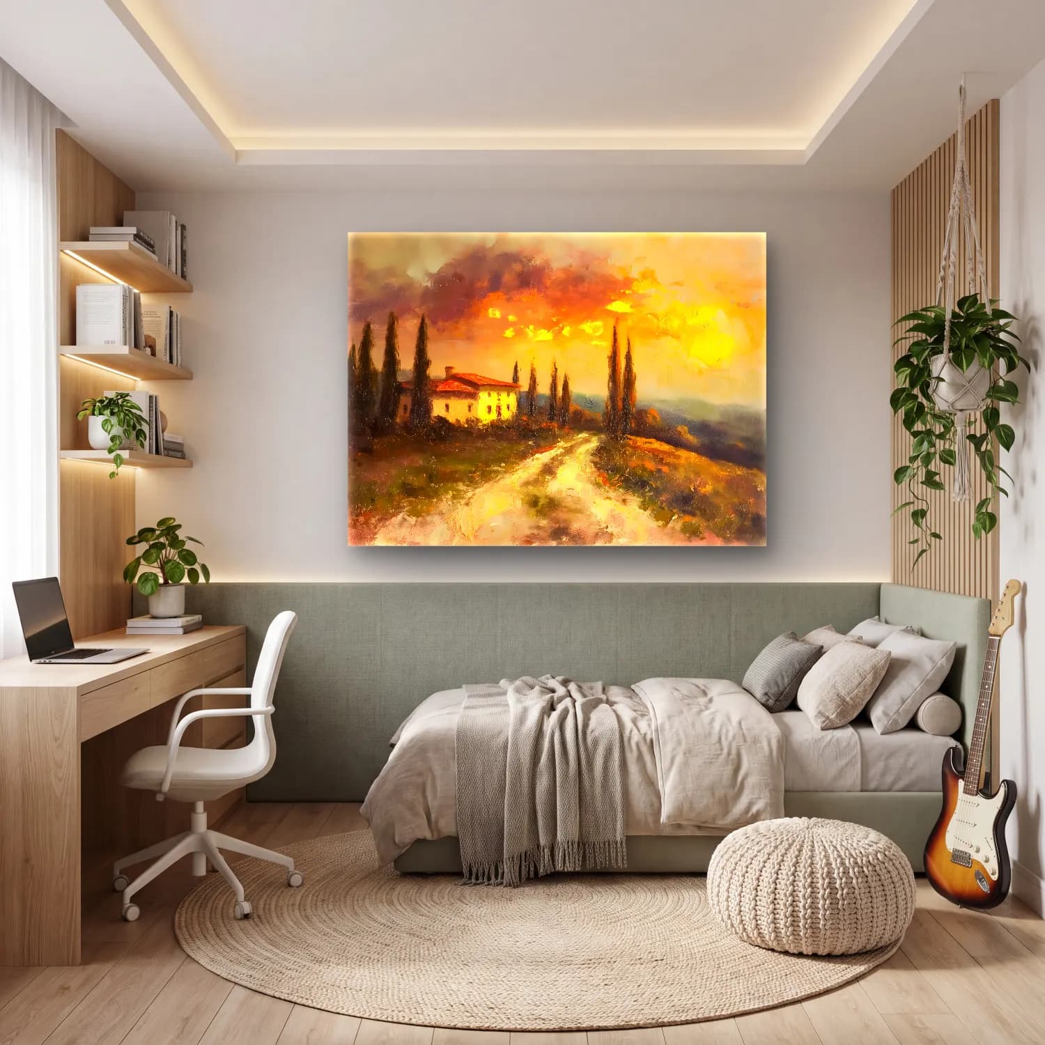 Yağlı Boya Kır Evi No. 66 cam tablo — genç odasında