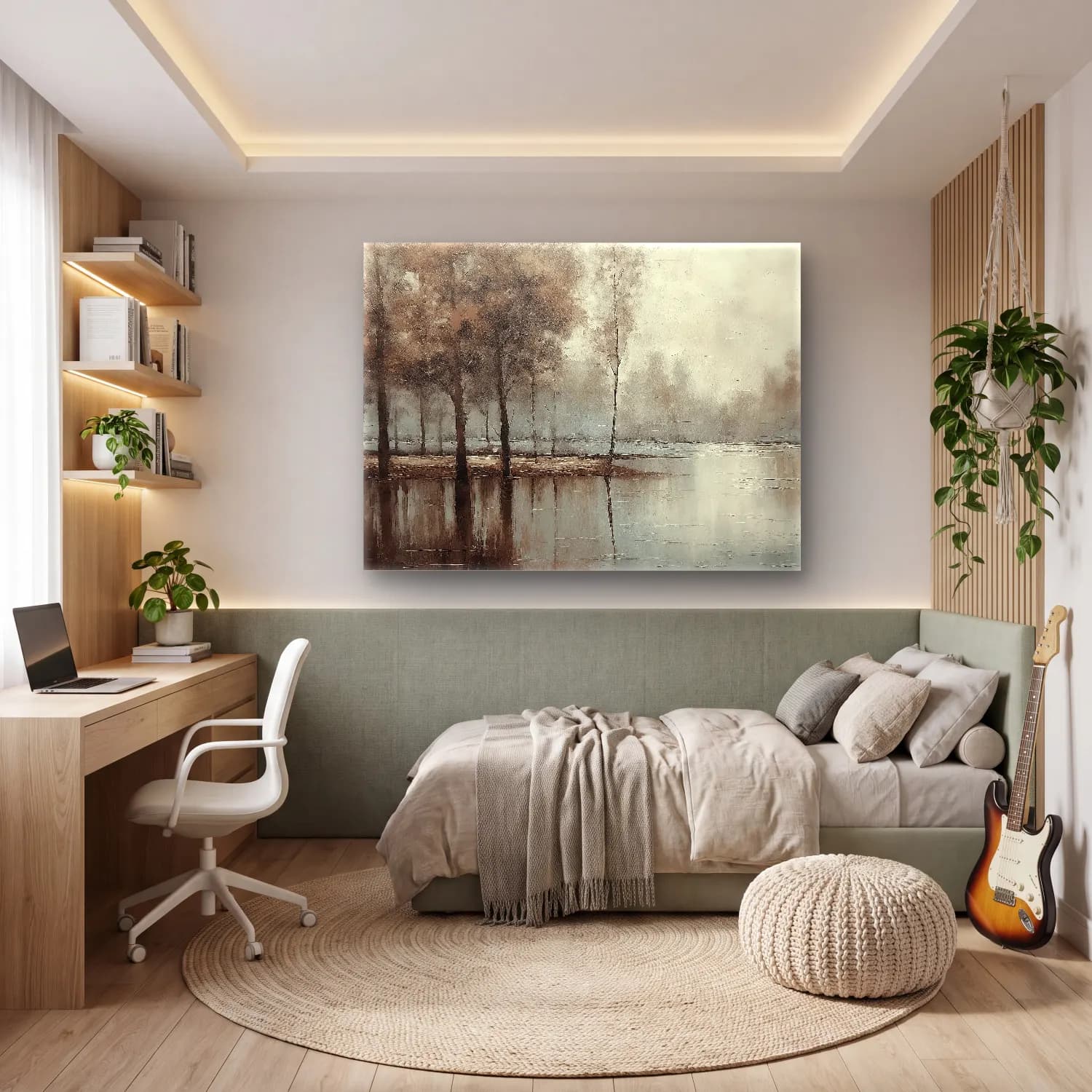 Yağlı Boya Sisli Orman No. 14 cam tablo — genç odasında