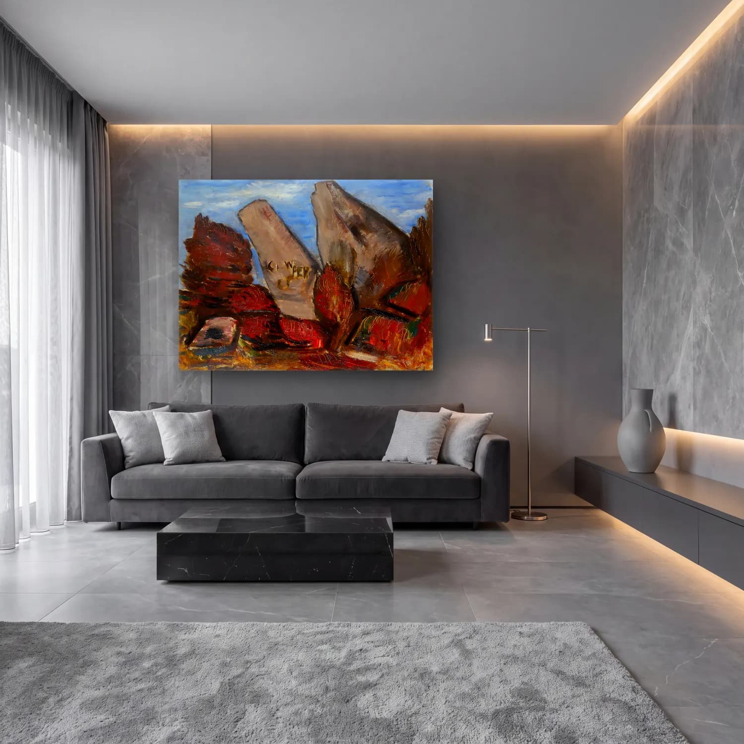 Yağlı Boya Liman ve Tekneler No. 50 cam tablo — lüks salon duvarında