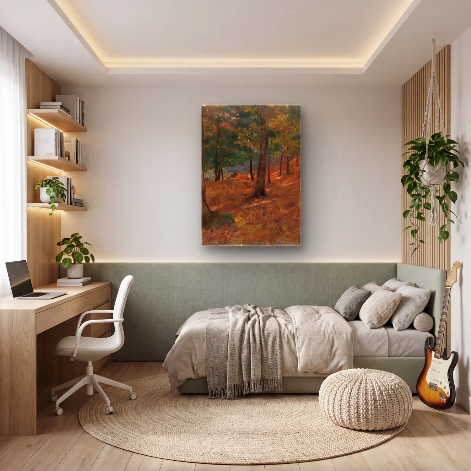 Yağlı Boya Orman No. 41 cam tablo — genç odasında