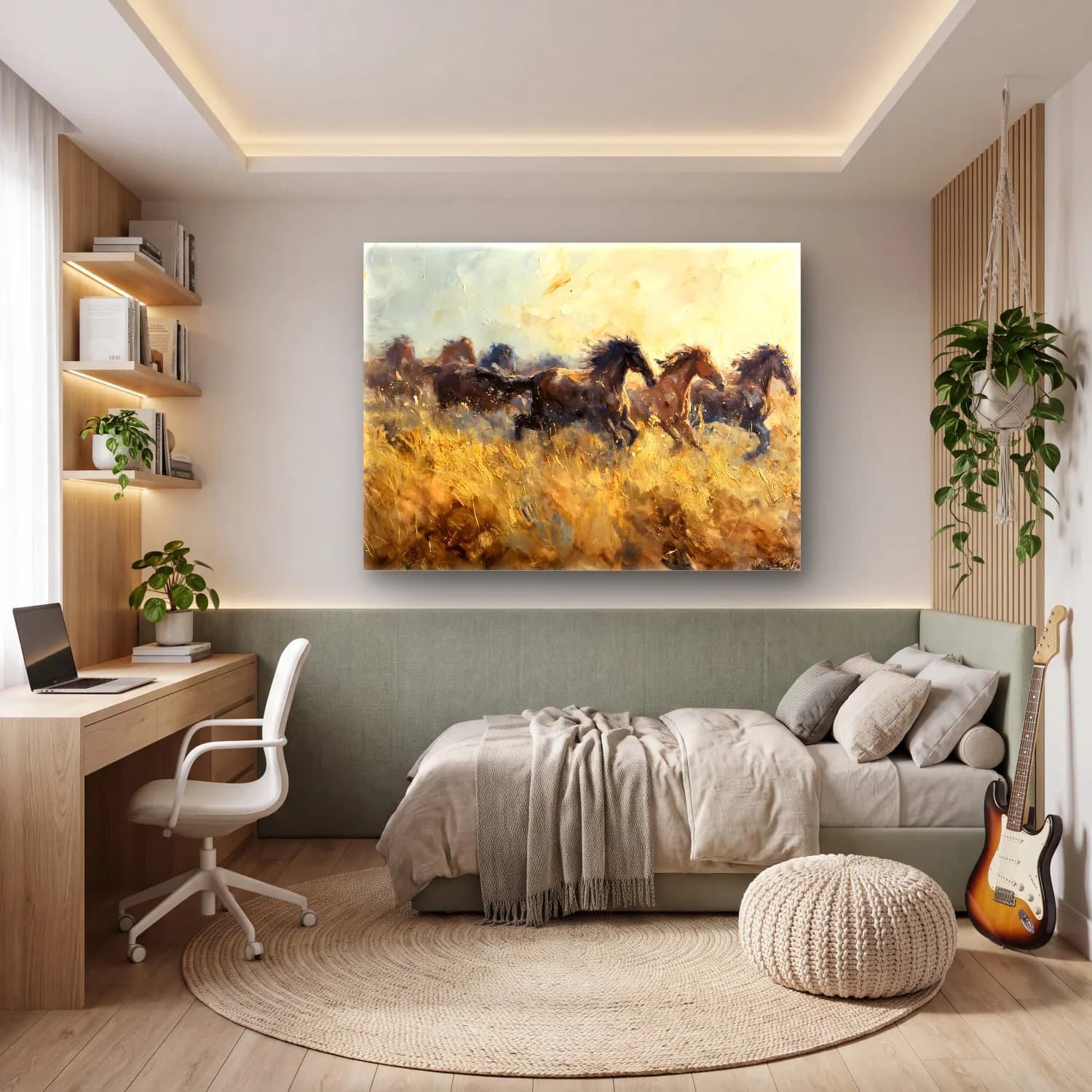 Yağlı Boya At No. 13 cam tablo — genç odasında