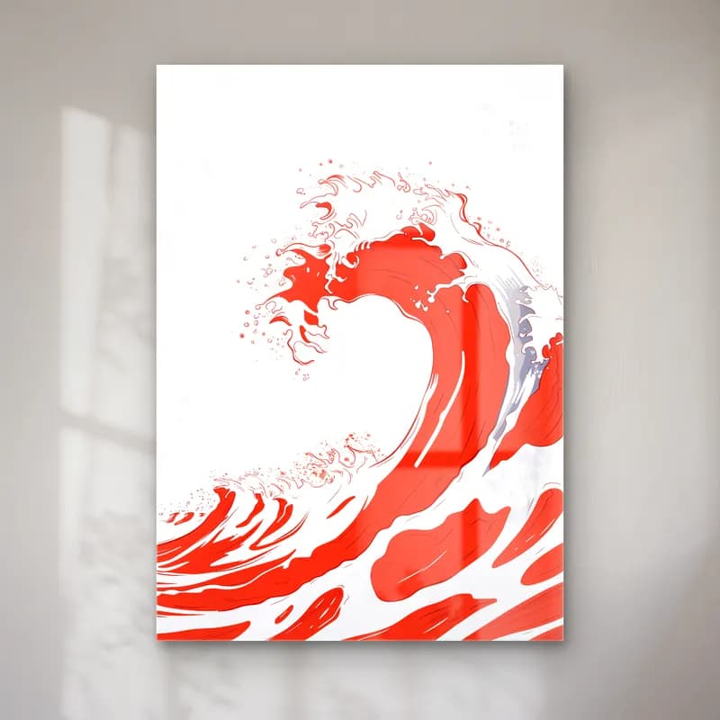 Simple Drawing – Indian Red No. 9 cam tablo — Simple Drawing – Indian Red No. 9 — modern soyut dalgalı sahil