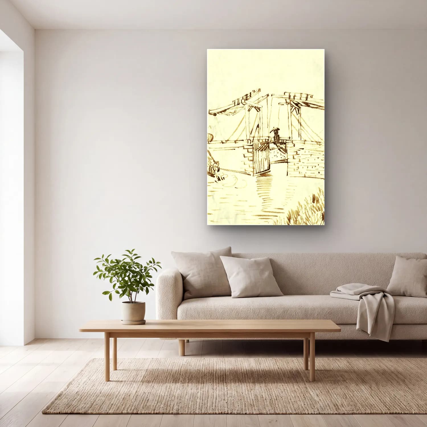 Vincent van Gogh – The Langlois Bridge cam tablo — açık renk salonda