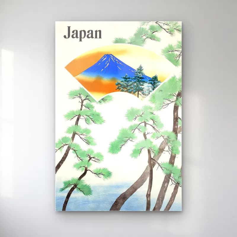 Japon Baskı Dağ Manzarası – Yeşil Tonlar cam tablo — Japon Baskı Dağ Manzarası – Yeşil Tonlar — japon baskı dağ manzarası