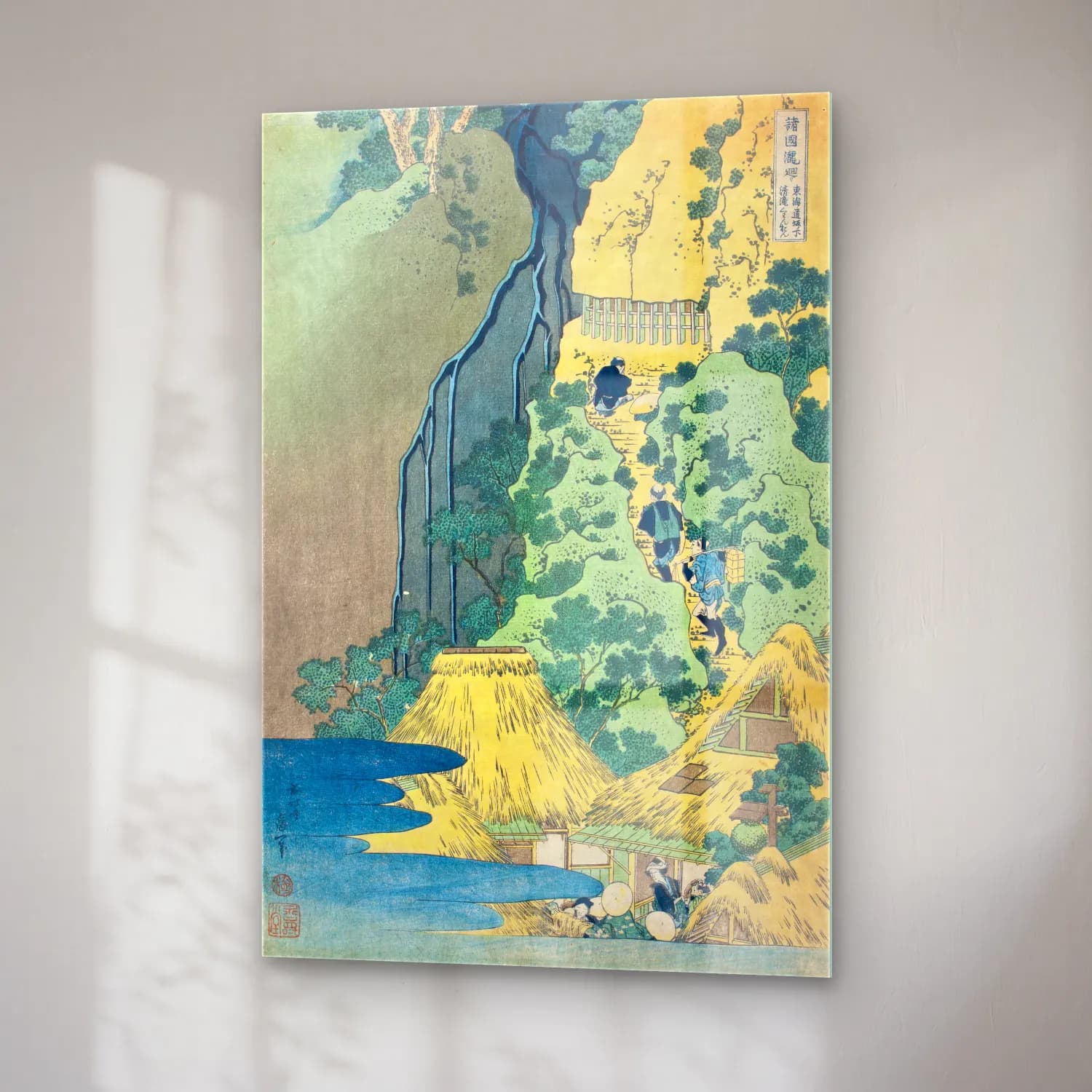 Katsushika Hokusai – Japon Şehri – Mavi Tonlar cam tablo — sağ açıdan görünüm
