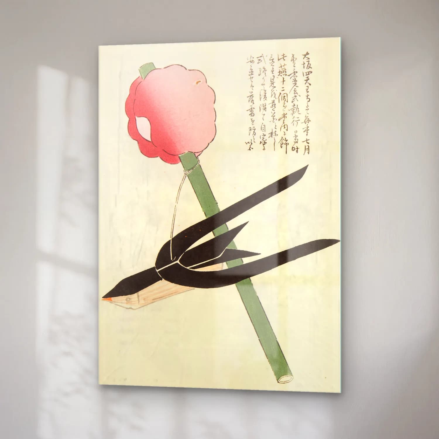 Japon Baskı Lotus Çiçekleri – Siyah Beyaz Tonlar cam tablo — sağ açıdan görünüm