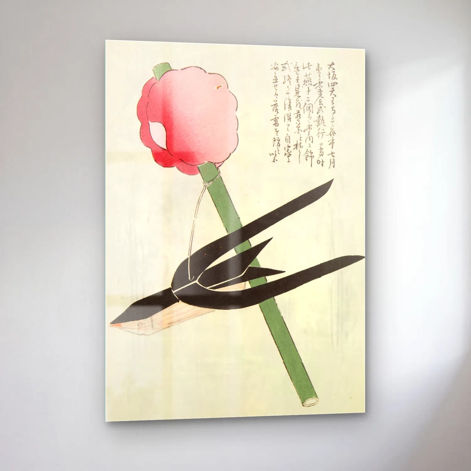 Japon Baskı Lotus Çiçekleri – Siyah Beyaz Tonlar cam tablo — sol açıdan görünüm