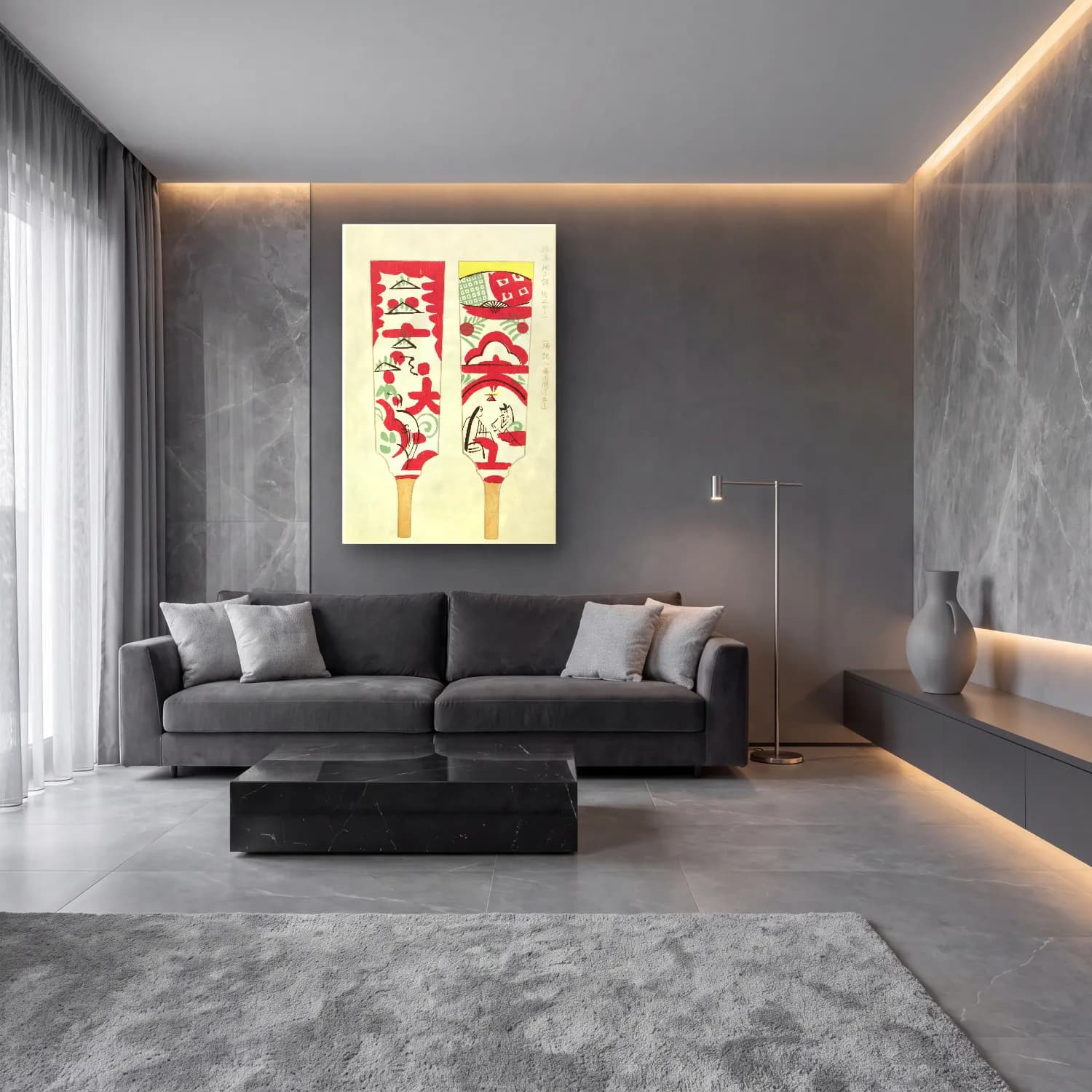 Japon Baskı Japon Şehri No. 42 cam tablo — lüks salon duvarında