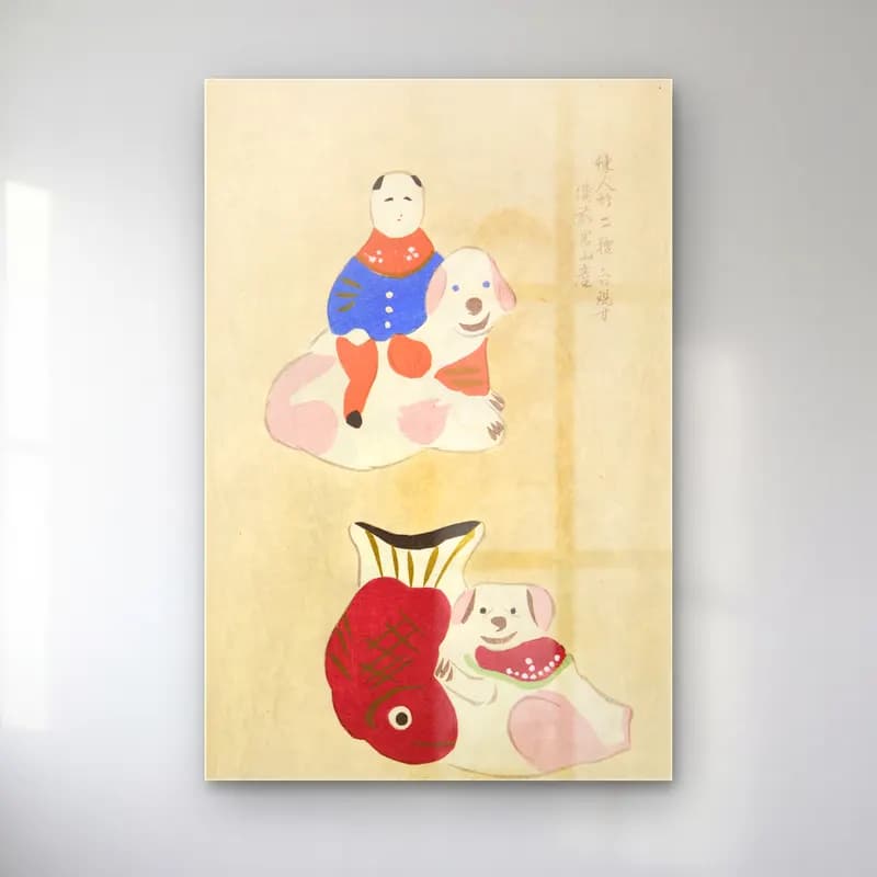 Japon Baskı Köpek – Pembe Tonlar cam tablo — Japon Baskı Köpek – Pembe Tonlar — japon baskı köpek
