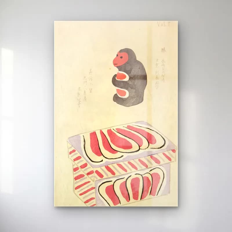 Japon Baskı Maymun – Pembe Tonlar cam tablo — Japon Baskı Maymun – Pembe Tonlar — japon baskı maymun