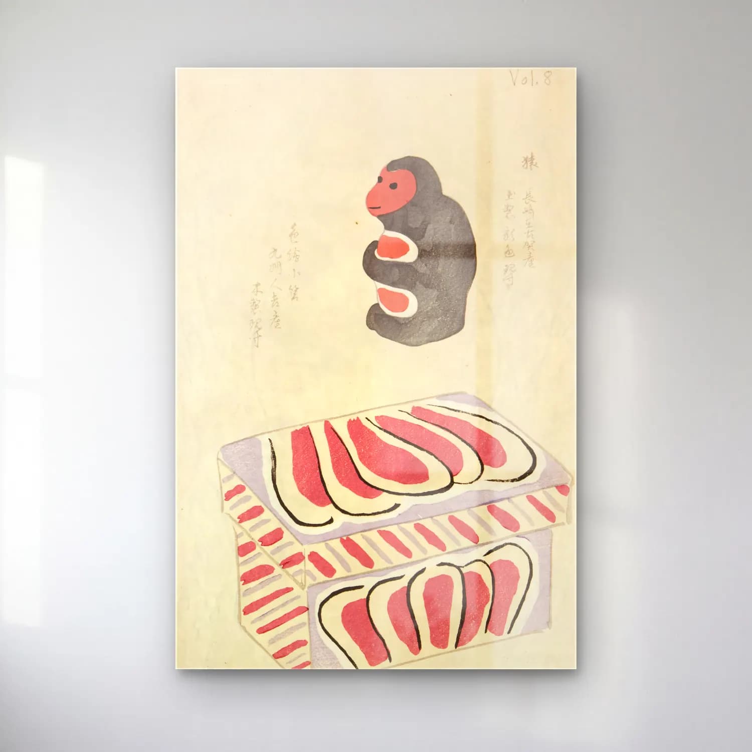Japon Baskı Maymun – Pembe Tonlar cam tablo — Japon Baskı Maymun – Pembe Tonlar — japon baskı maymun
