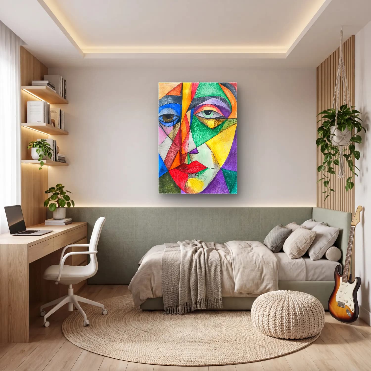 Modern Soyut Yüz – Pastel Tonlar cam tablo — genç odasında