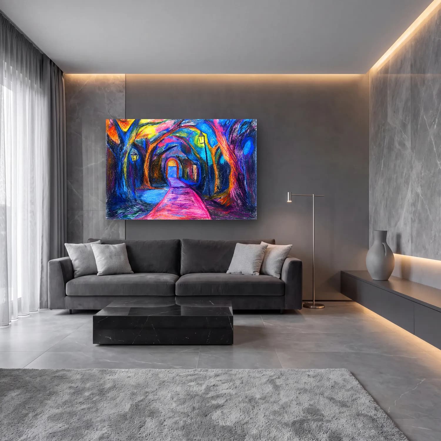 Suluboya Kapı – Pastel Tonlar cam tablo — lüks salon duvarında