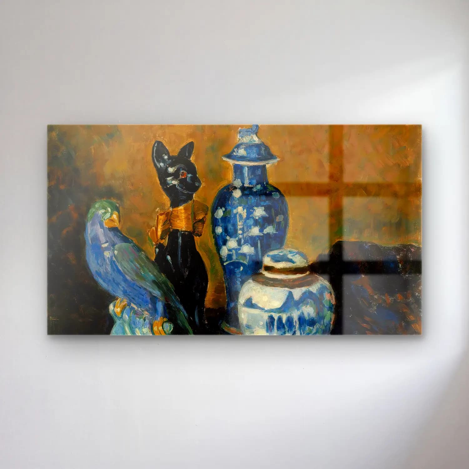 Alfred William Finch – Still Life with Blue Figurines cam tablo — Alfred William Finch – Still Life with Blue Figurines — yağlı boya seramik vazolar