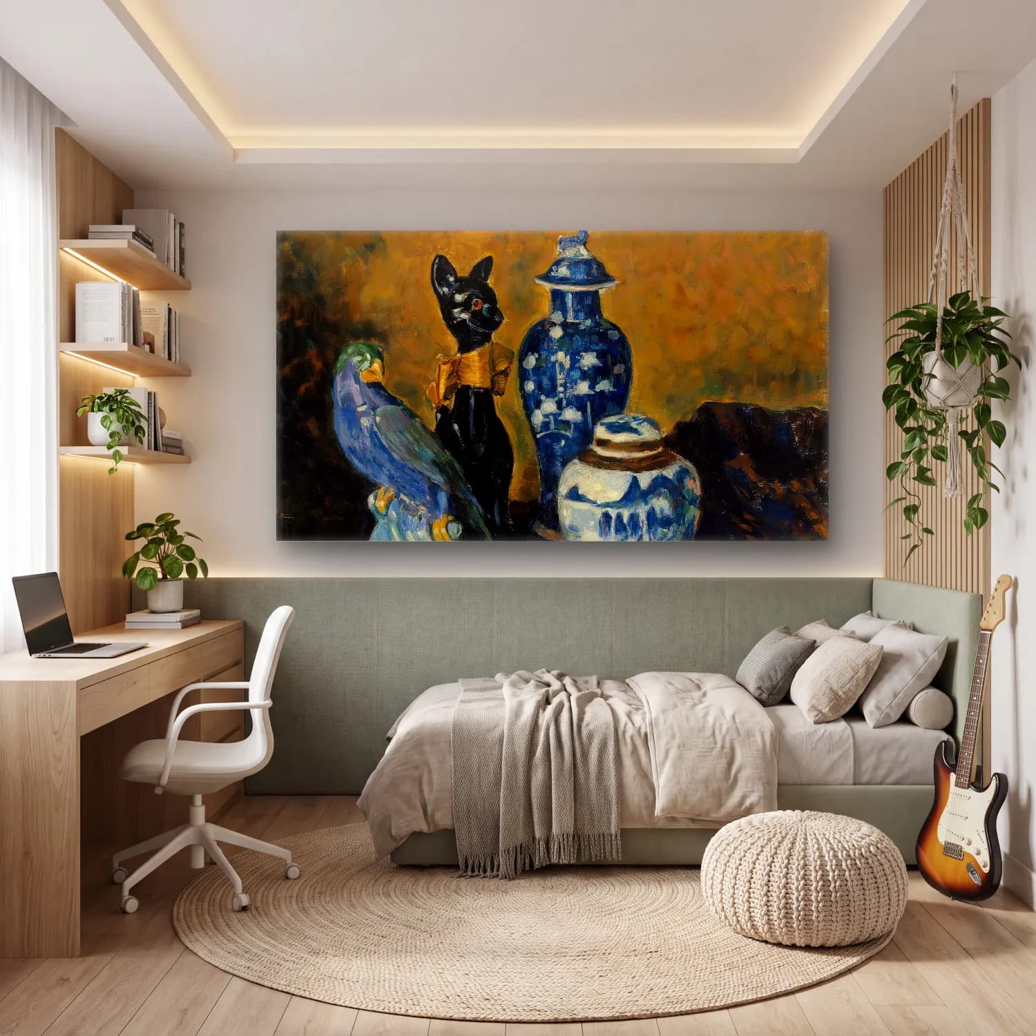 Alfred William Finch – Still Life with Blue Figurines cam tablo — genç odasında