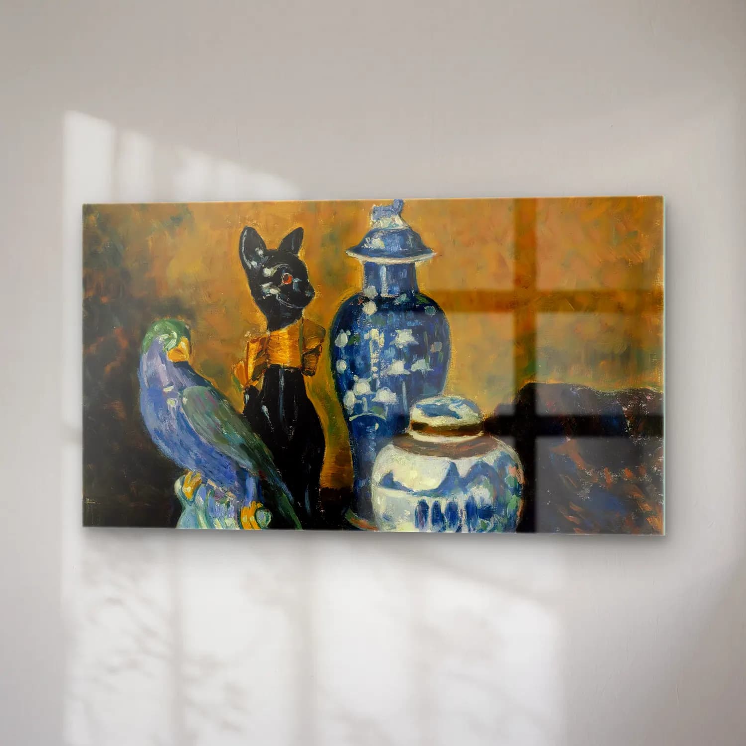 Alfred William Finch – Still Life with Blue Figurines cam tablo — sağ açıdan görünüm