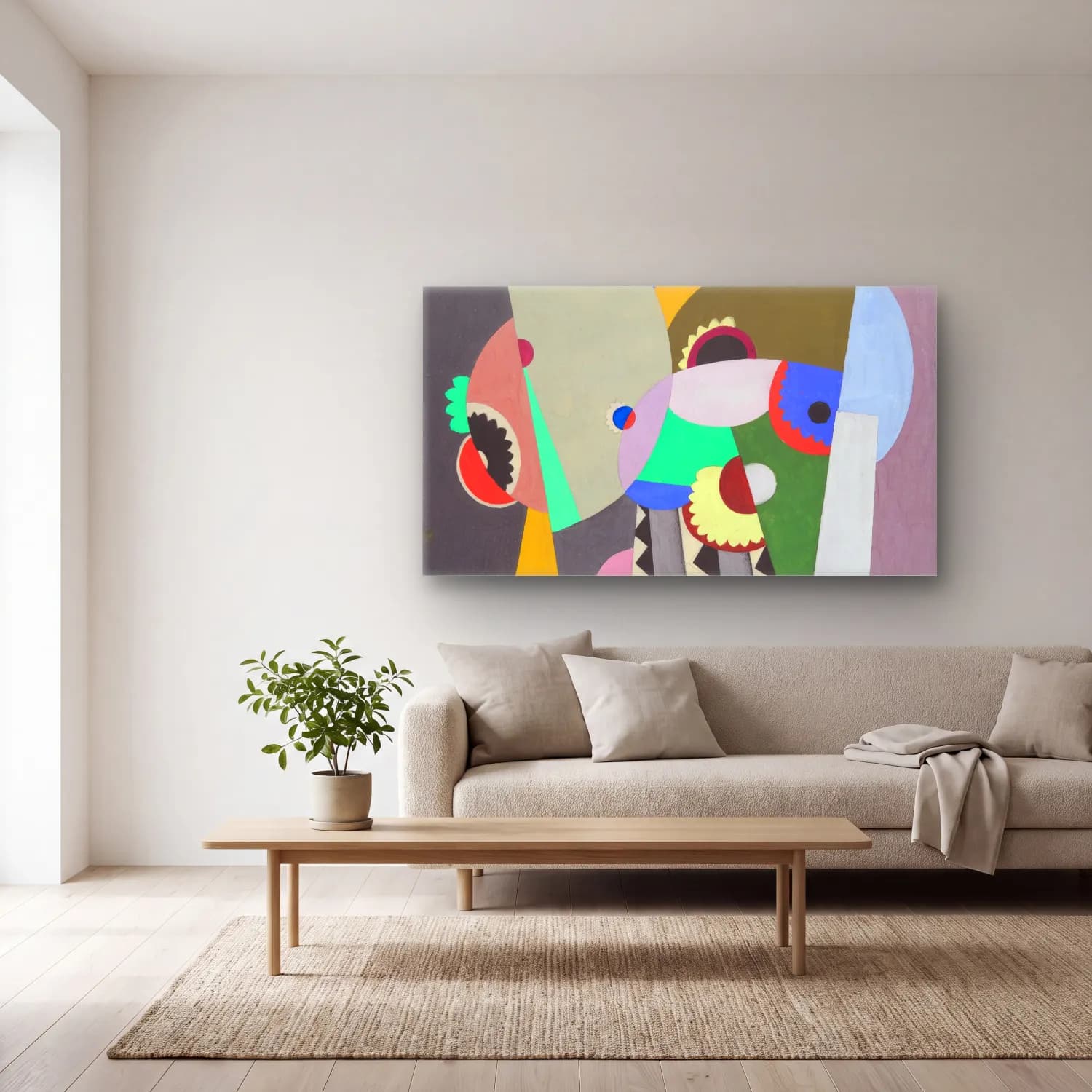 Georges Valmier – Composition – Sarı Tonlar cam tablo — açık renk salonda