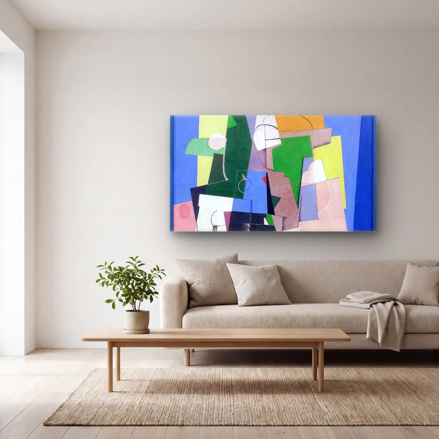 Georges Valmier – Cubist Composition cam tablo — açık renk salonda