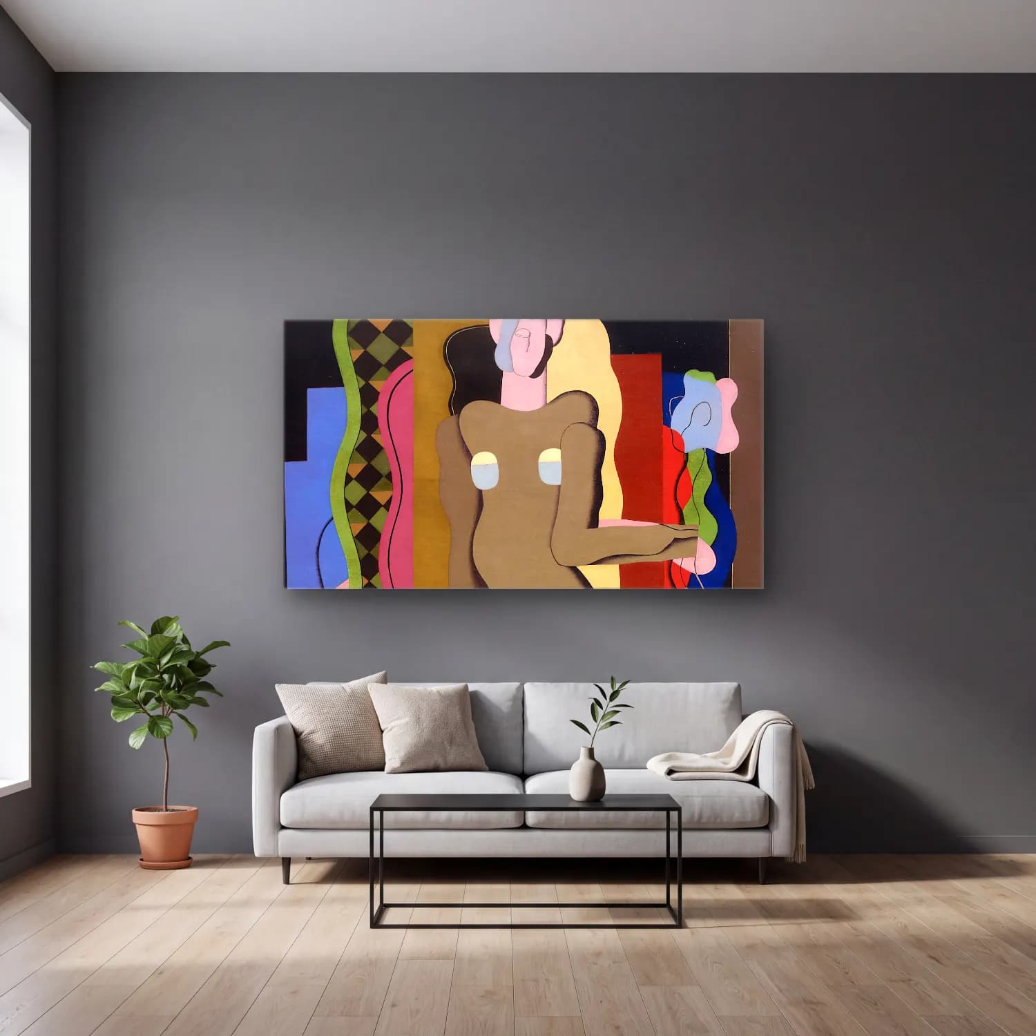 Georges Valmier – Nude with a flower cam tablo — gri duvarlı salonda