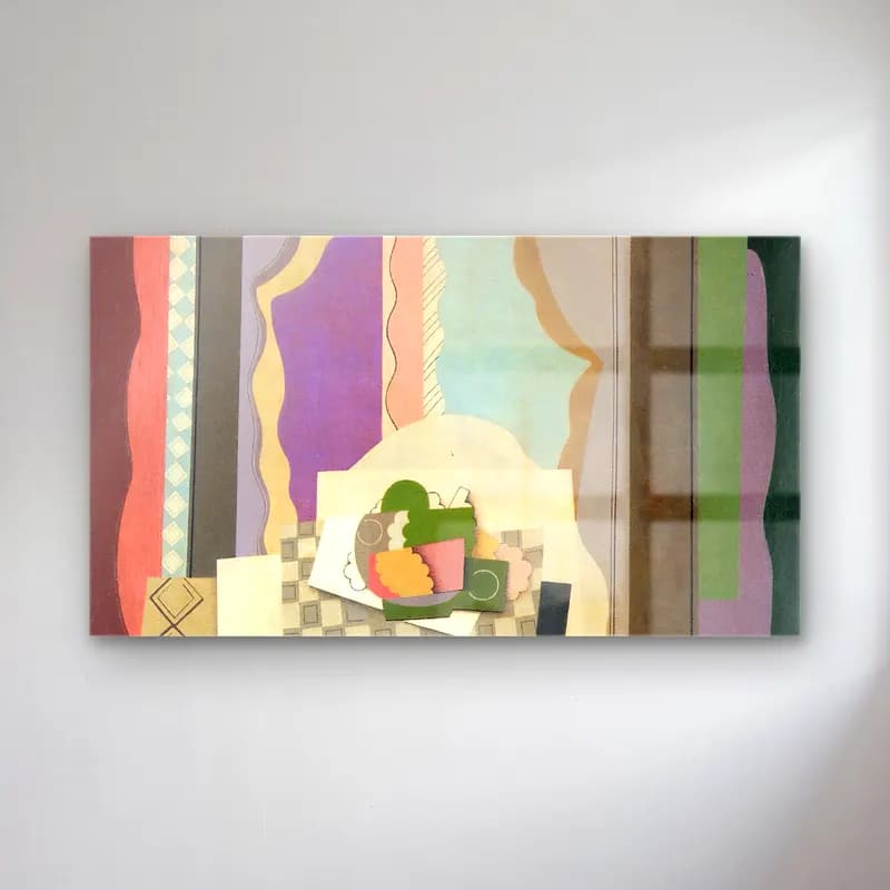 Georges Valmier – still life in front of the window cam tablo — Georges Valmier – still life in front of the window — modern soyut ekmek ve pastalar