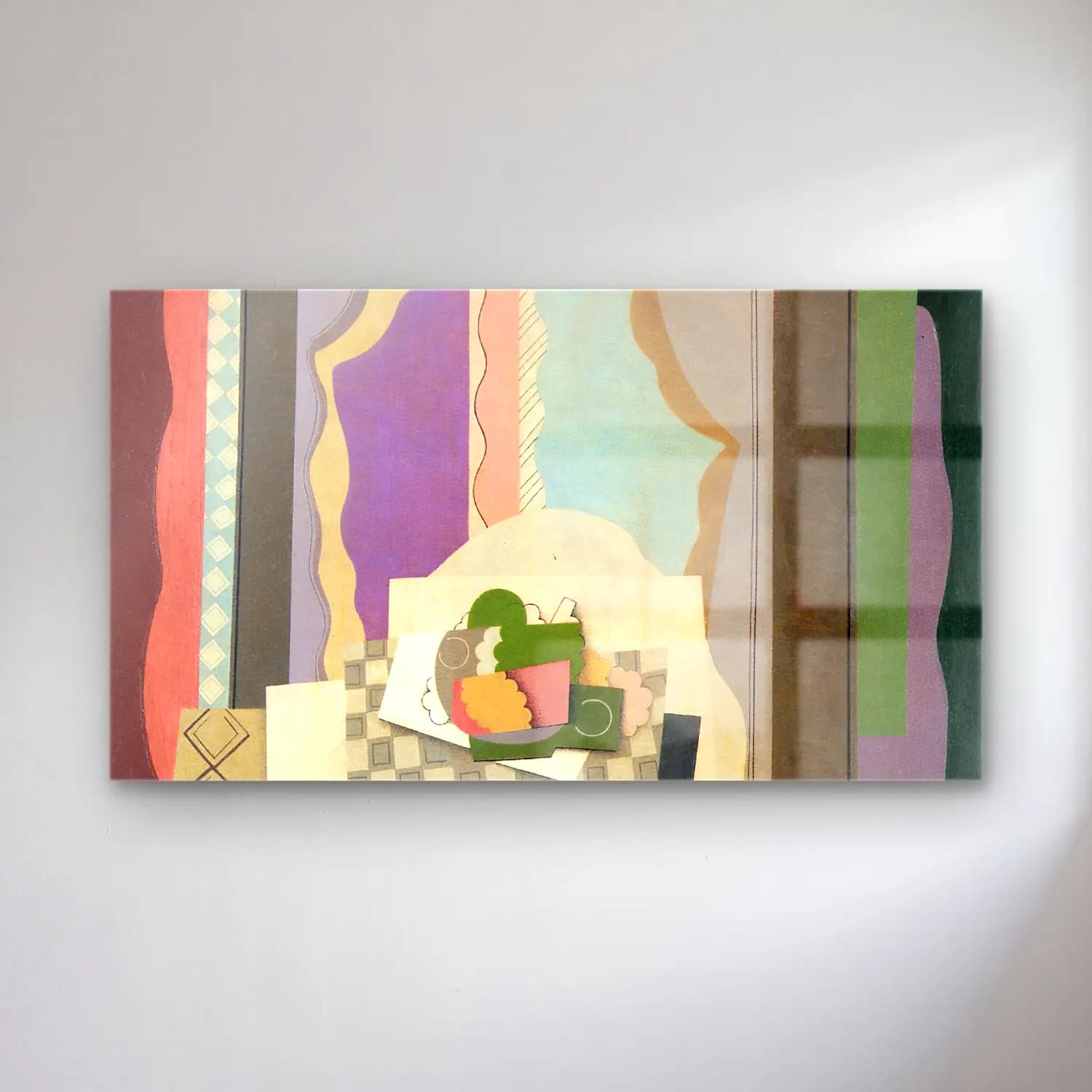 Georges Valmier – still life in front of the window cam tablo — Georges Valmier – still life in front of the window — modern soyut ekmek ve pastalar