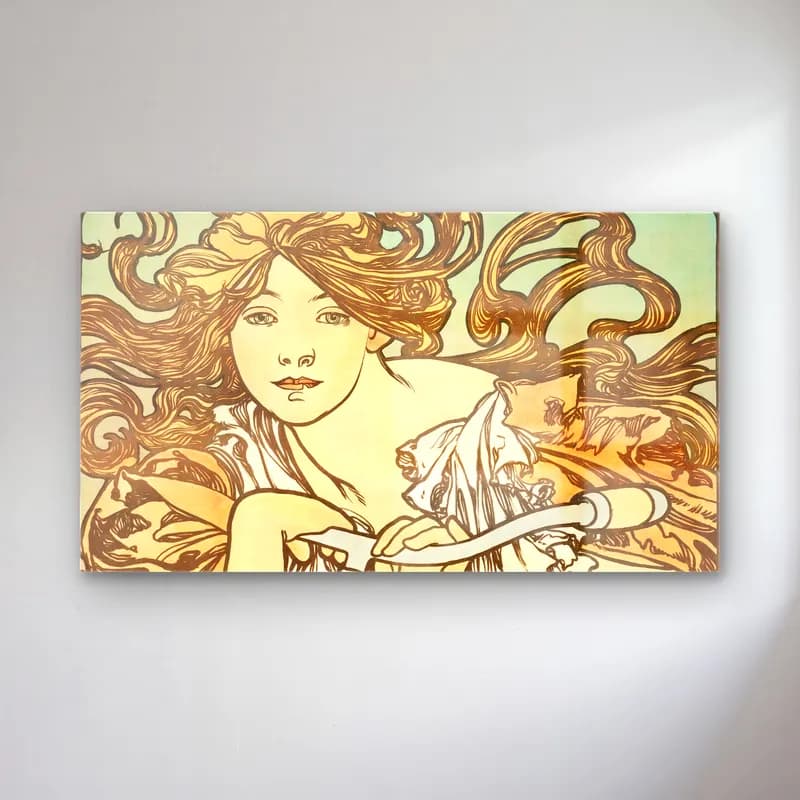 Alphonse Mucha – Cycles Perfecta cam tablo — Alphonse Mucha – Cycles Perfecta — vintage poster elbiseli kadın