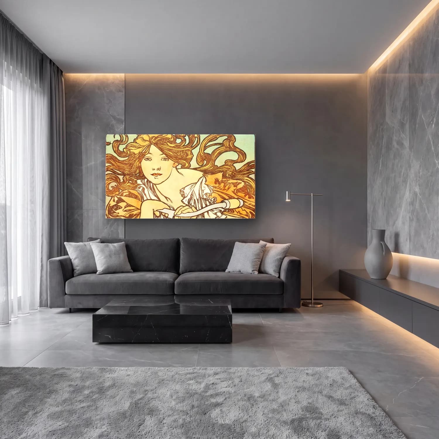 Alphonse Mucha – Cycles Perfecta cam tablo — lüks salon duvarında