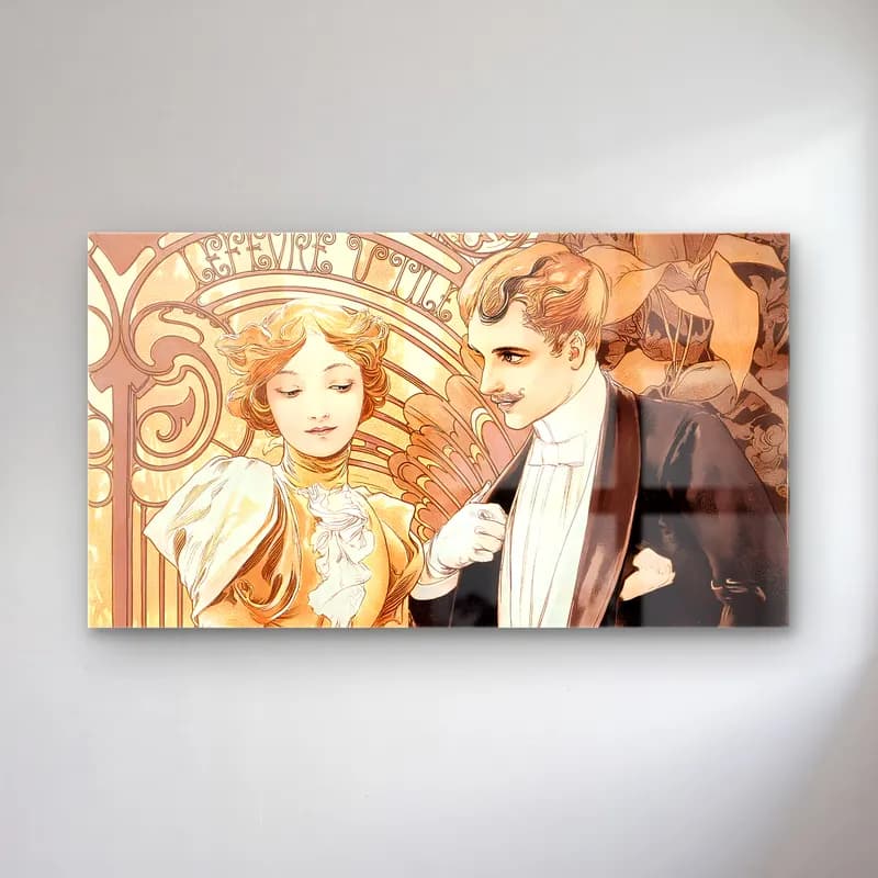 Alphonse Mucha – Flirt cam tablo — Alphonse Mucha – Flirt — vintage aşıklar