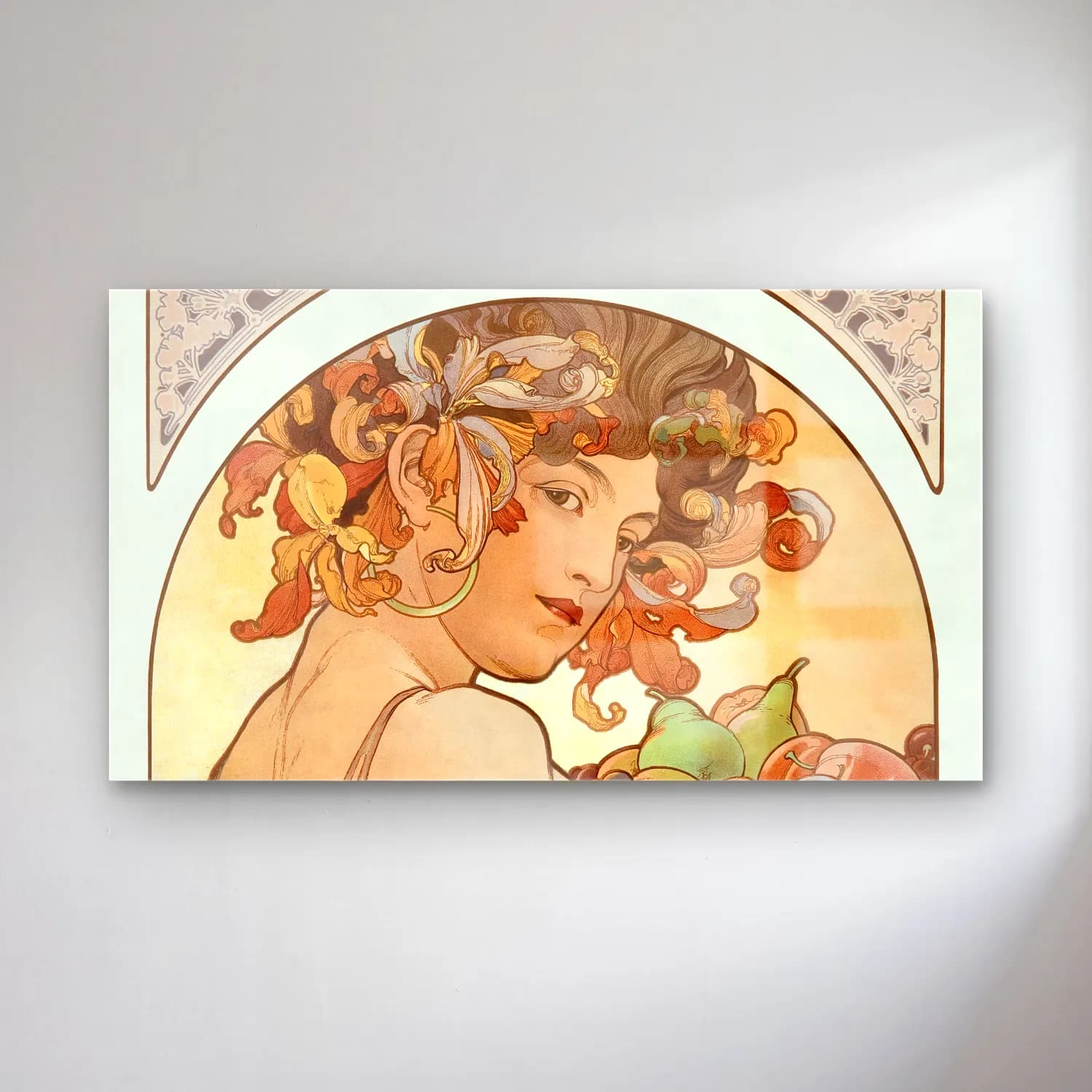 Alphonse Mucha – Fruit chromolithograph cam tablo — Alphonse Mucha – Fruit chromolithograph — vintage kadın portresi