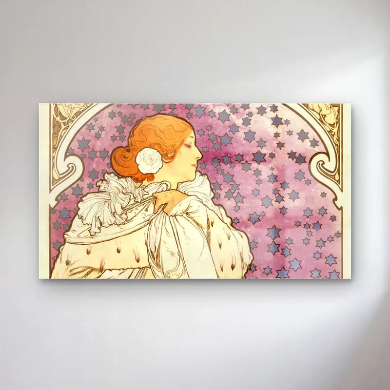 Alphonse Mucha – La Dame Aux Camélias cam tablo — Alphonse Mucha – La Dame Aux Camélias — vintage elbiseli kadın