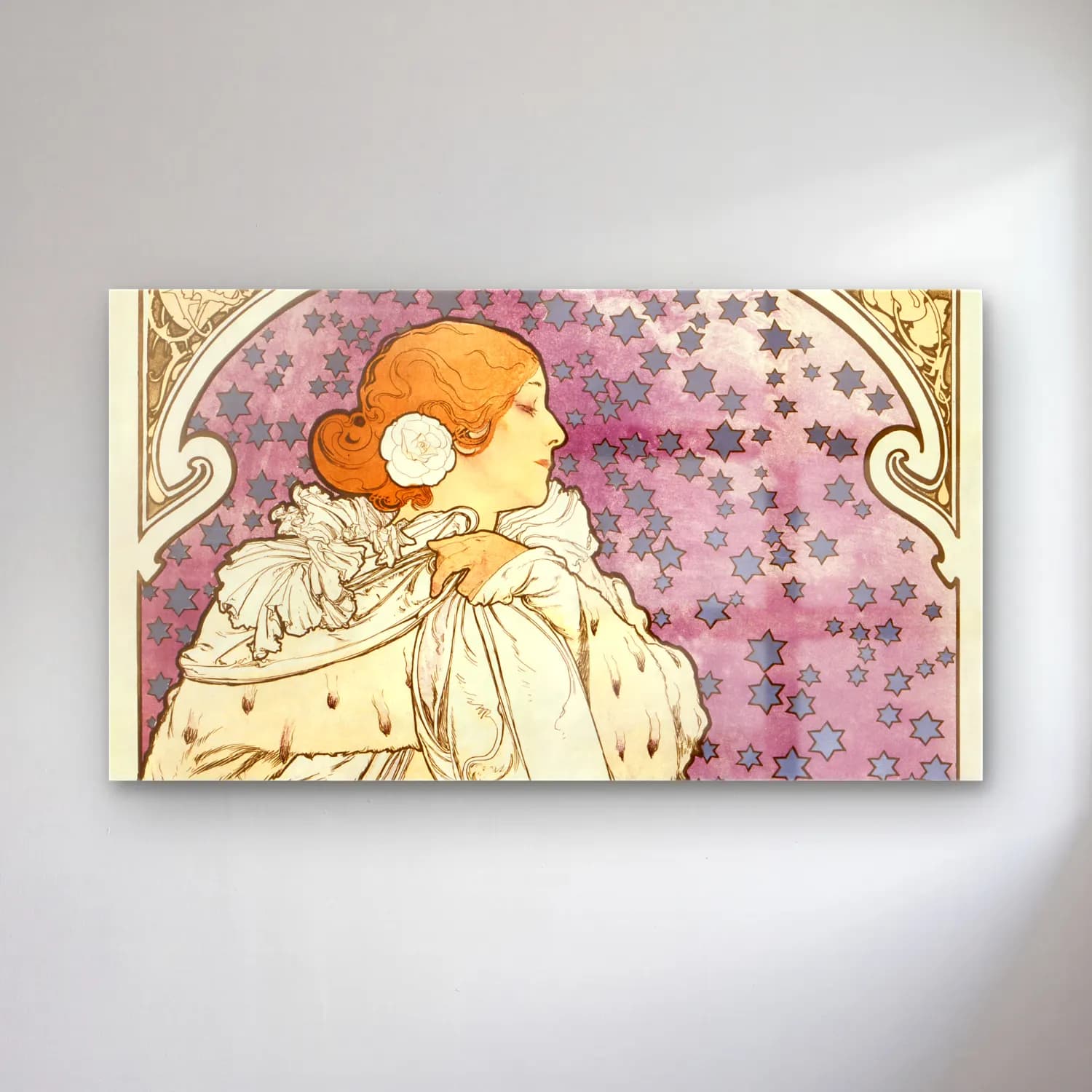 Alphonse Mucha – La Dame Aux Camélias cam tablo — Alphonse Mucha – La Dame Aux Camélias — vintage elbiseli kadın