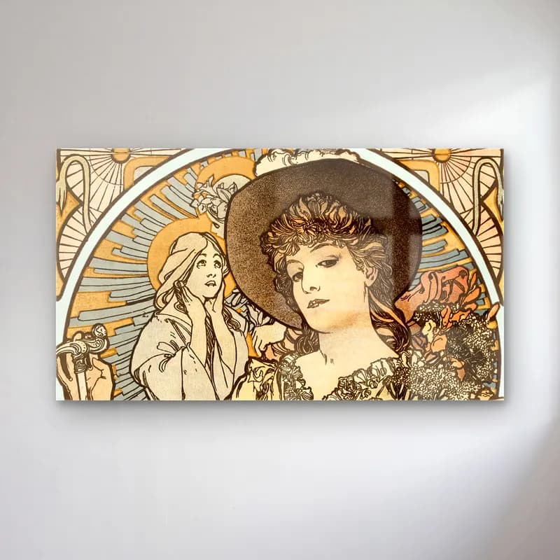 Alphonse Mucha – La Tosca, Sarah Bernhardt cam tablo — Alphonse Mucha – La Tosca, Sarah Bernhardt — vintage şapkalı kadın