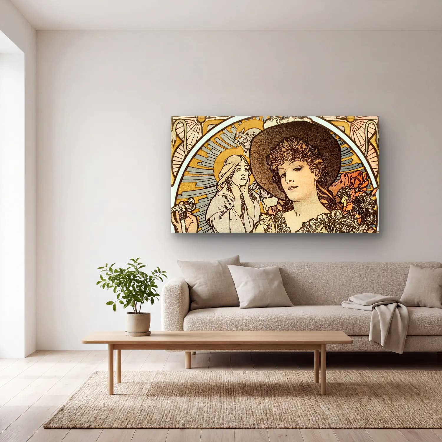 Alphonse Mucha – La Tosca, Sarah Bernhardt cam tablo — açık renk salonda