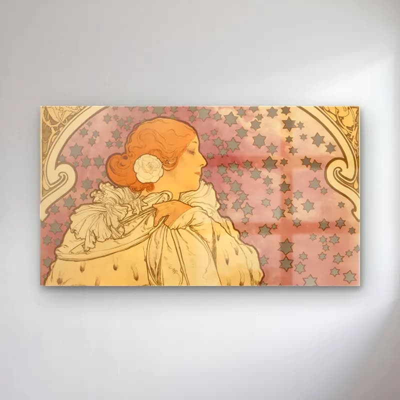 Alphonse Mucha – La dame aux camelias cam tablo — Alphonse Mucha – La dame aux camelias — vintage elbiseli kadın