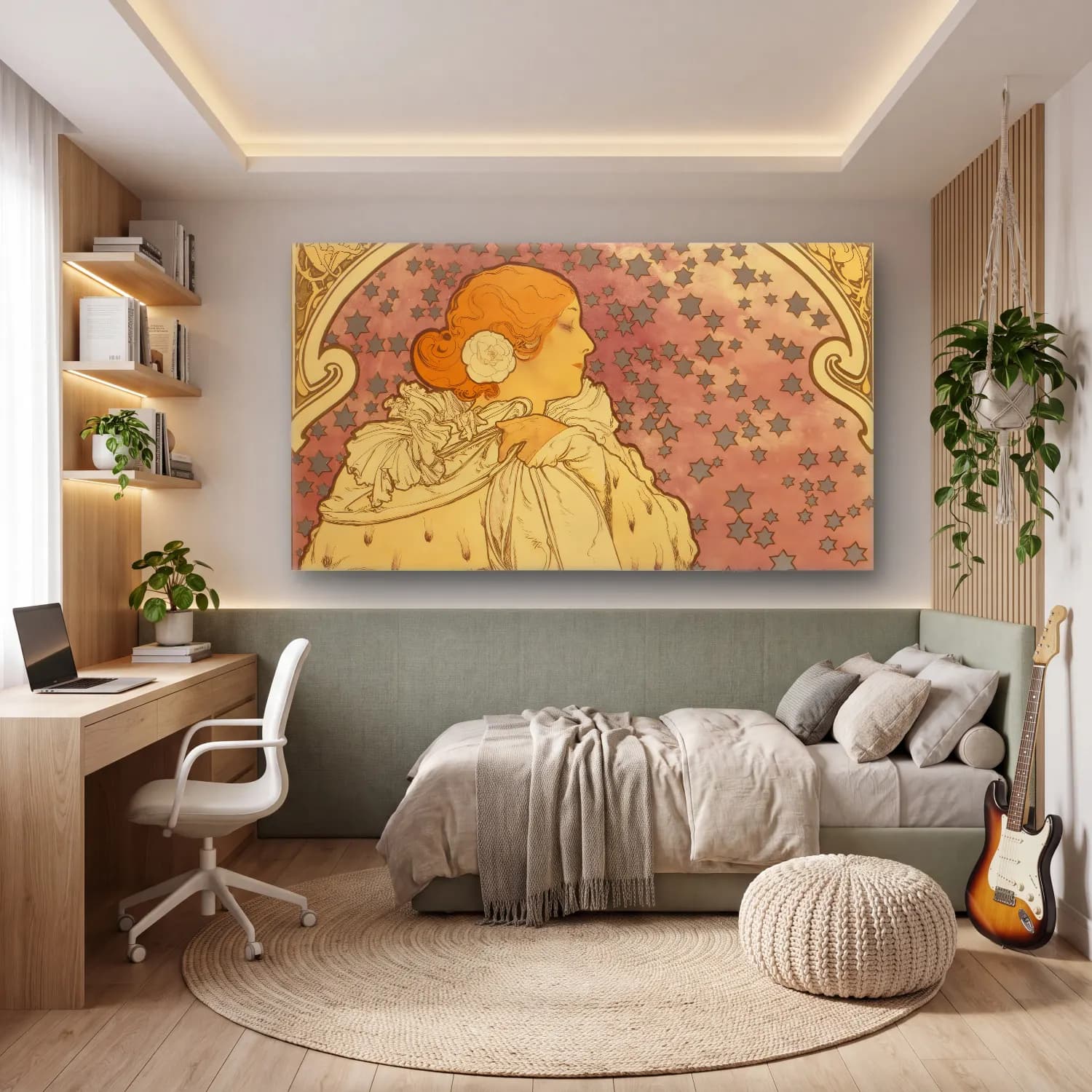 Alphonse Mucha – La dame aux camelias cam tablo — genç odasında