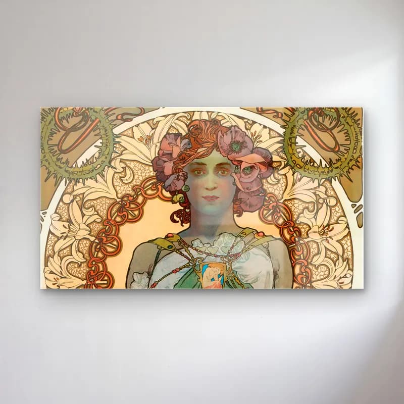 Alphonse Mucha – Leslie Carter cam tablo — Alphonse Mucha – Leslie Carter — vintage kadın portresi