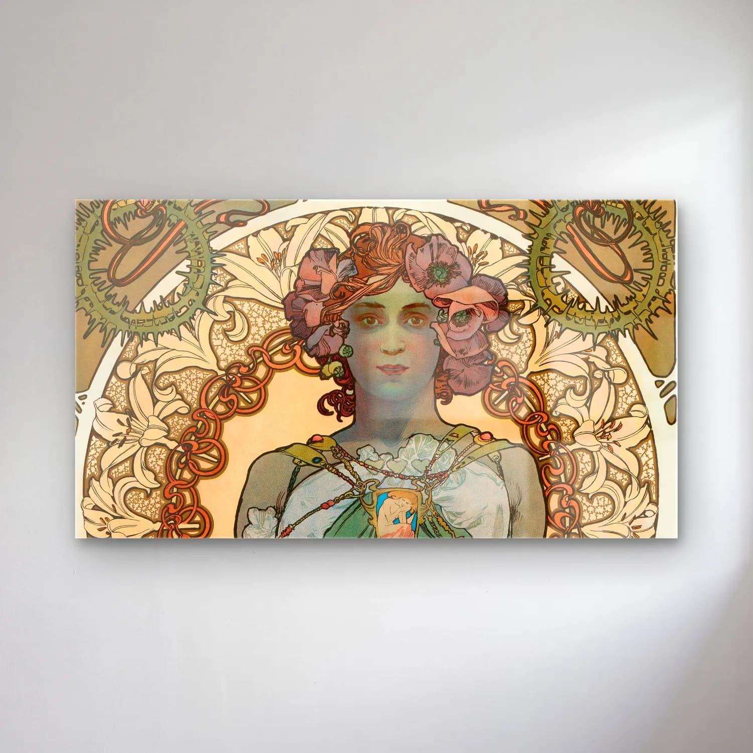 Alphonse Mucha – Leslie Carter cam tablo — Alphonse Mucha – Leslie Carter — vintage kadın portresi
