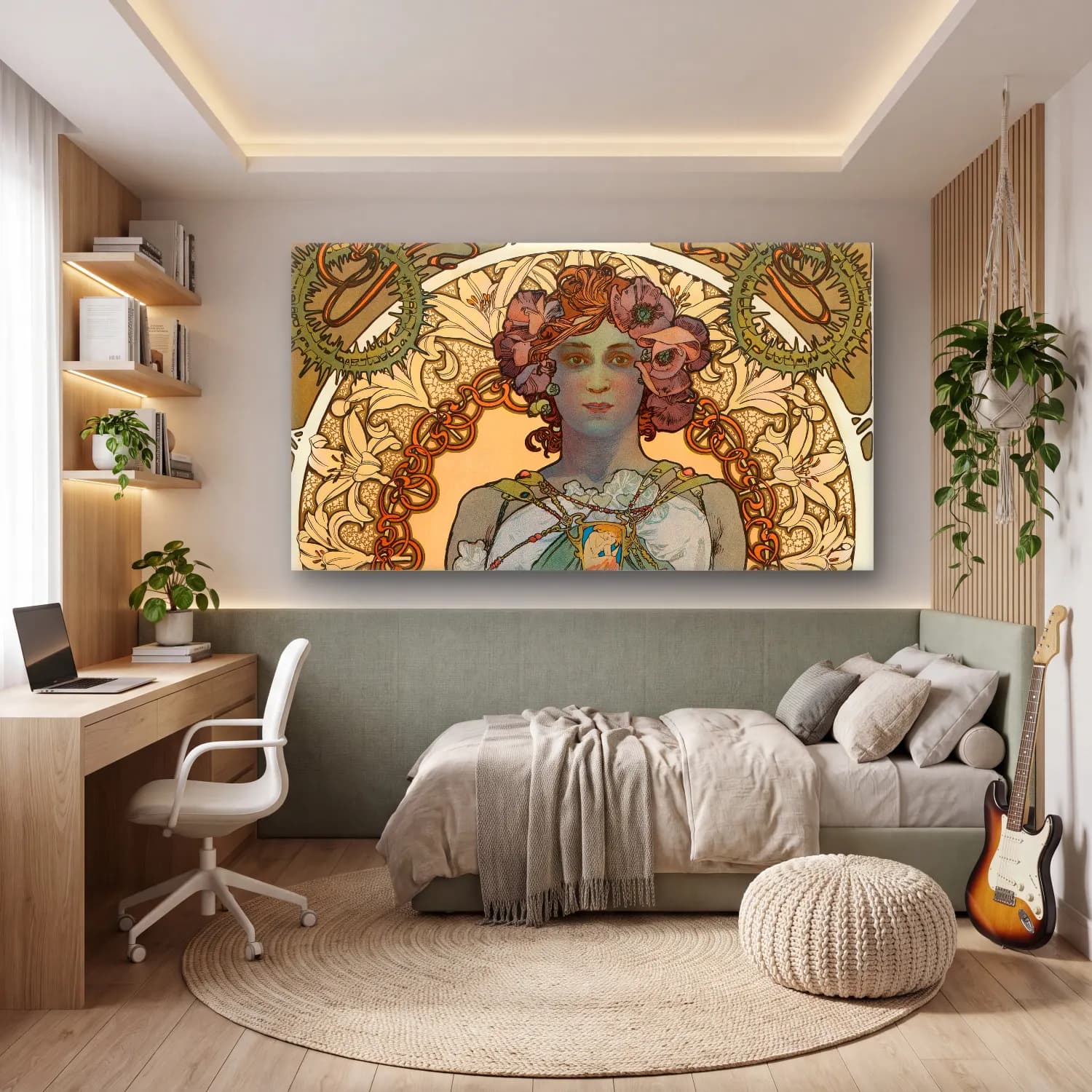 Alphonse Mucha – Leslie Carter cam tablo — genç odasında