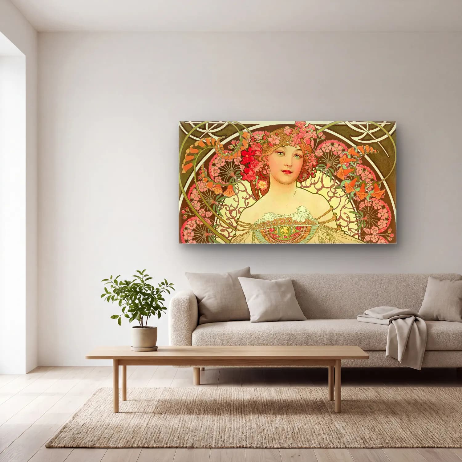 Alphonse Mucha – Rêverie cam tablo — açık renk salonda