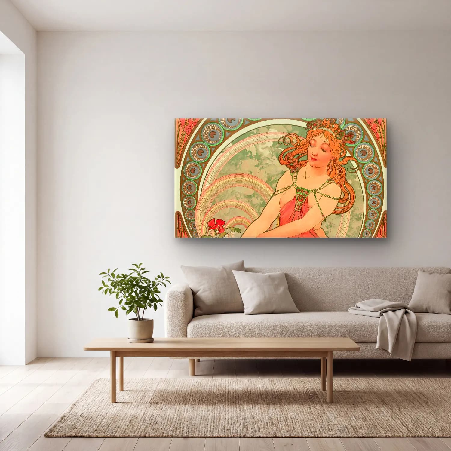 Alphonse Mucha – The Arts – Painting cam tablo — açık renk salonda