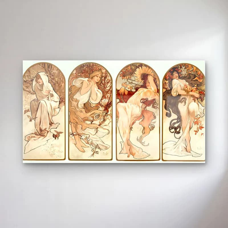 Alphonse Mucha – The Seasons cam tablo — Alphonse Mucha – The Seasons — vintage mitolojik sahne