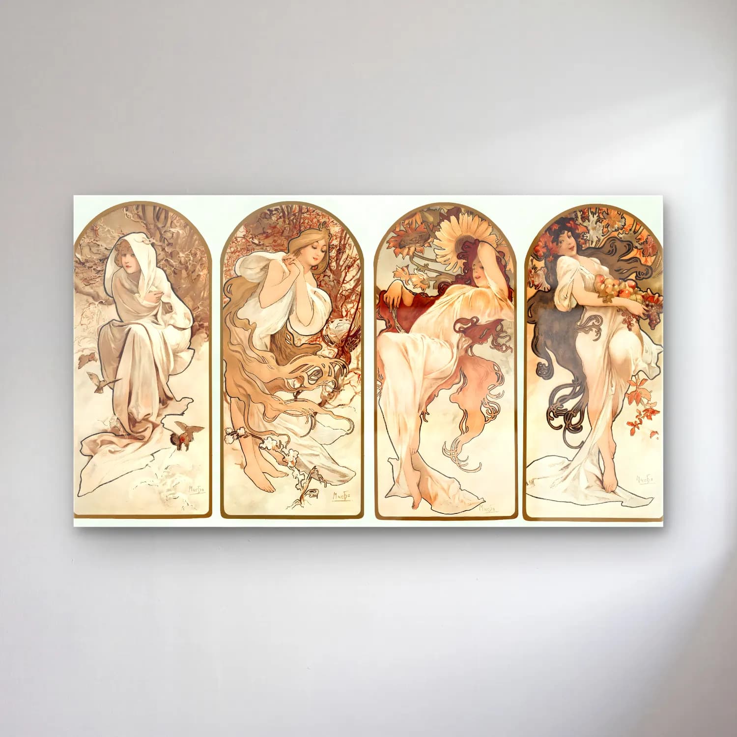Alphonse Mucha – The Seasons cam tablo — Alphonse Mucha – The Seasons — vintage mitolojik sahne