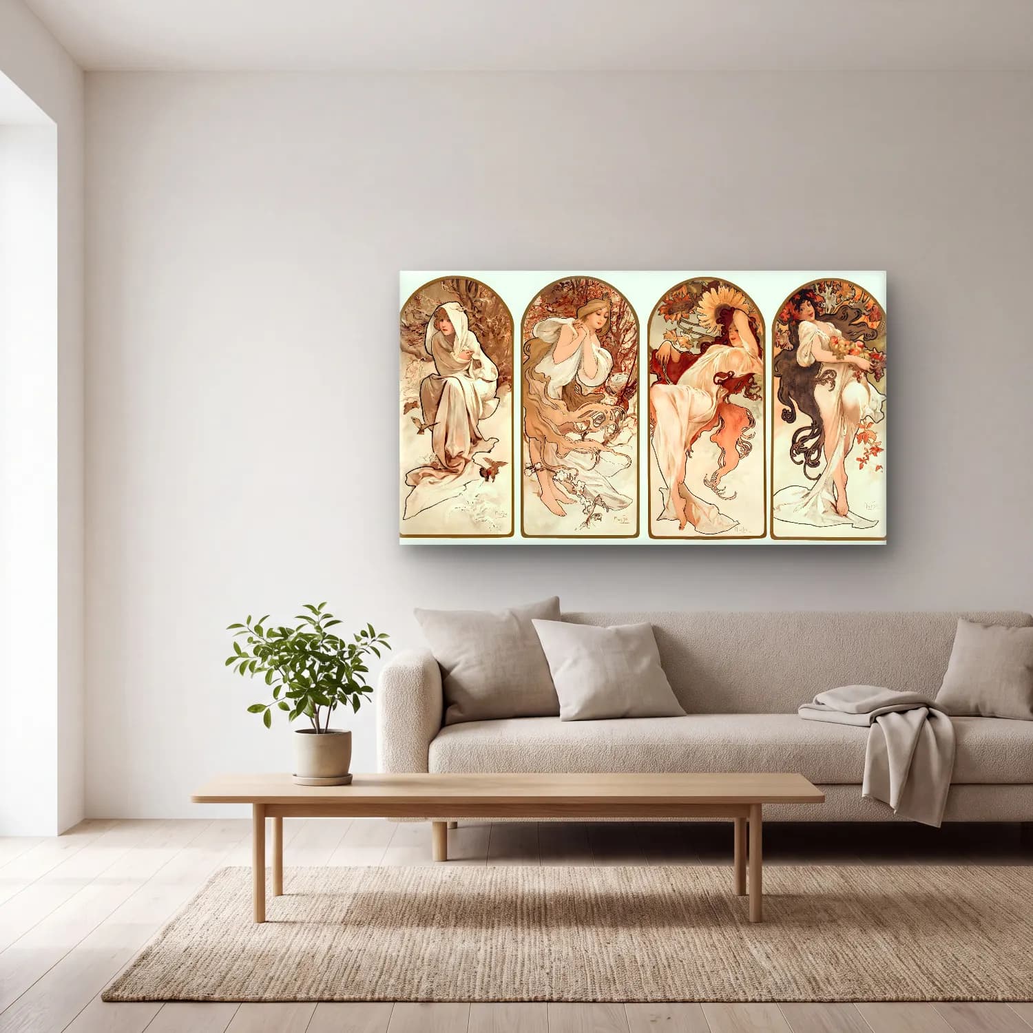 Alphonse Mucha – The Seasons cam tablo — açık renk salonda