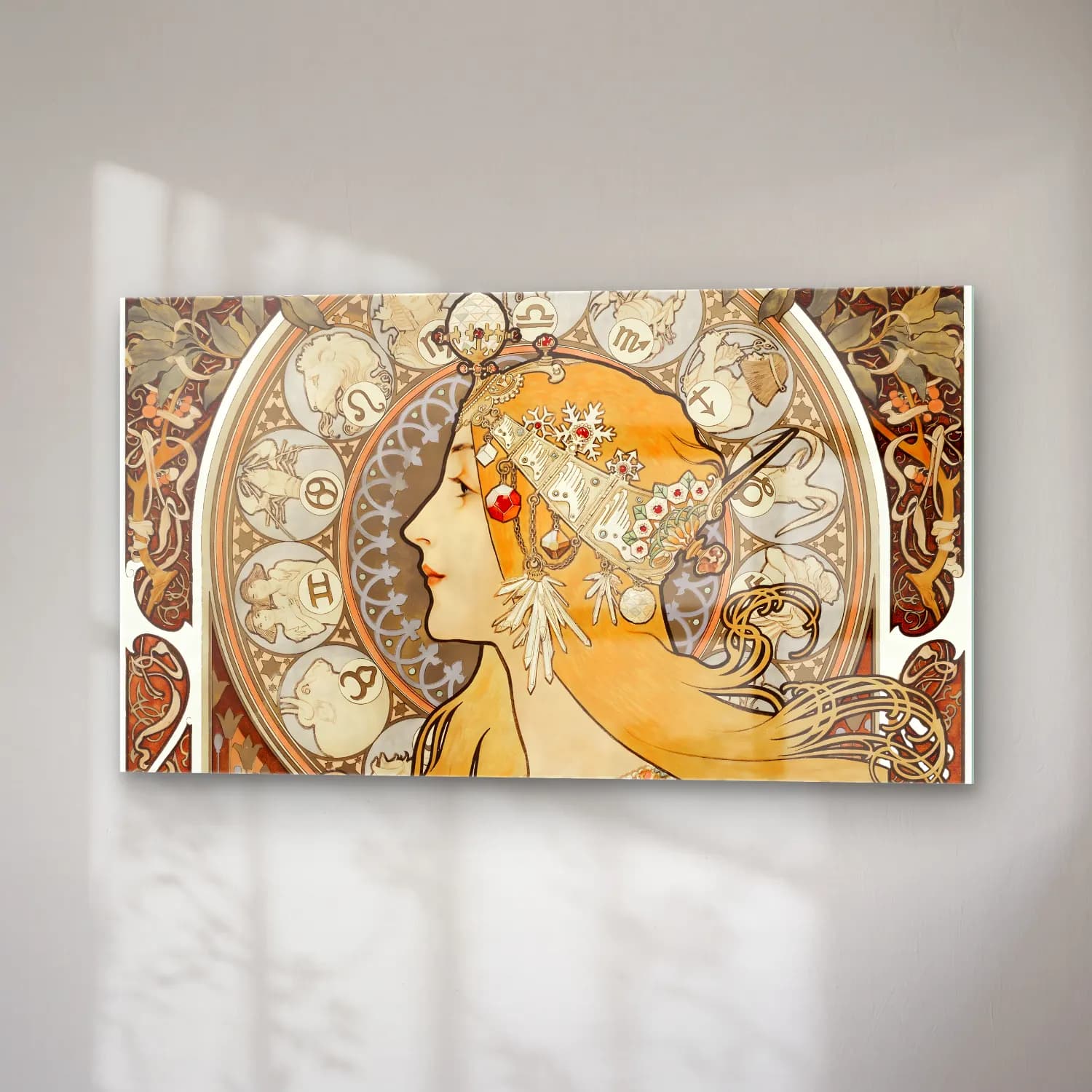 Alphonse Mucha – Zodiaque or La Plume (ca. 1896–1897) cam tablo — sağ açıdan görünüm