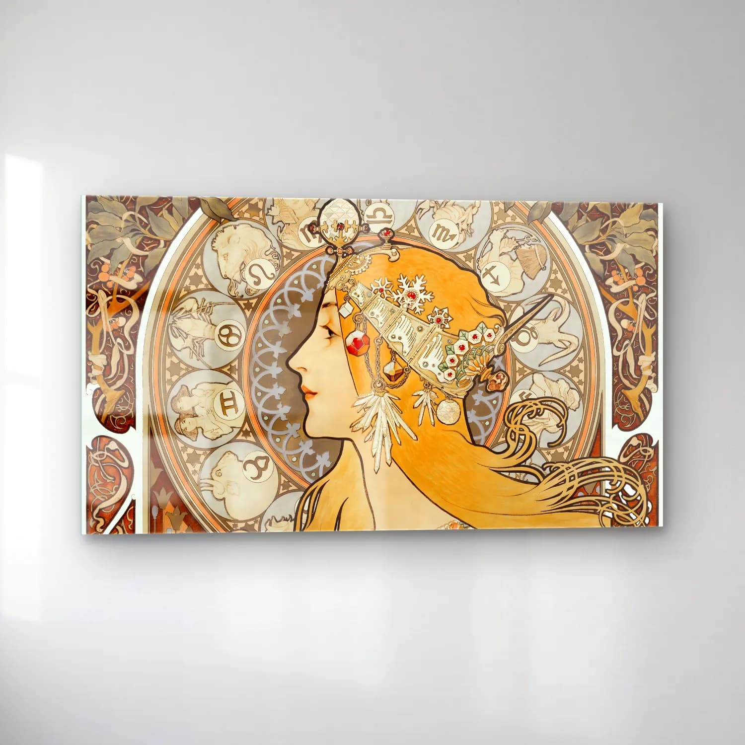 Alphonse Mucha – Zodiaque or La Plume (ca. 1896–1897) cam tablo — sol açıdan görünüm
