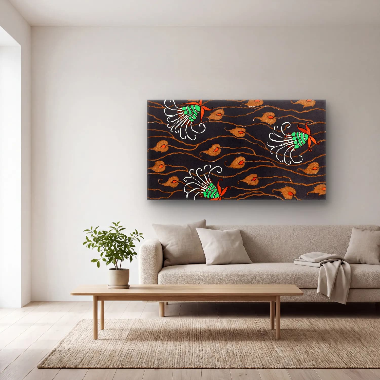 E.A. Séguy – Art Deco Flower pattern pochoir print in oriental style cam tablo — açık renk salonda