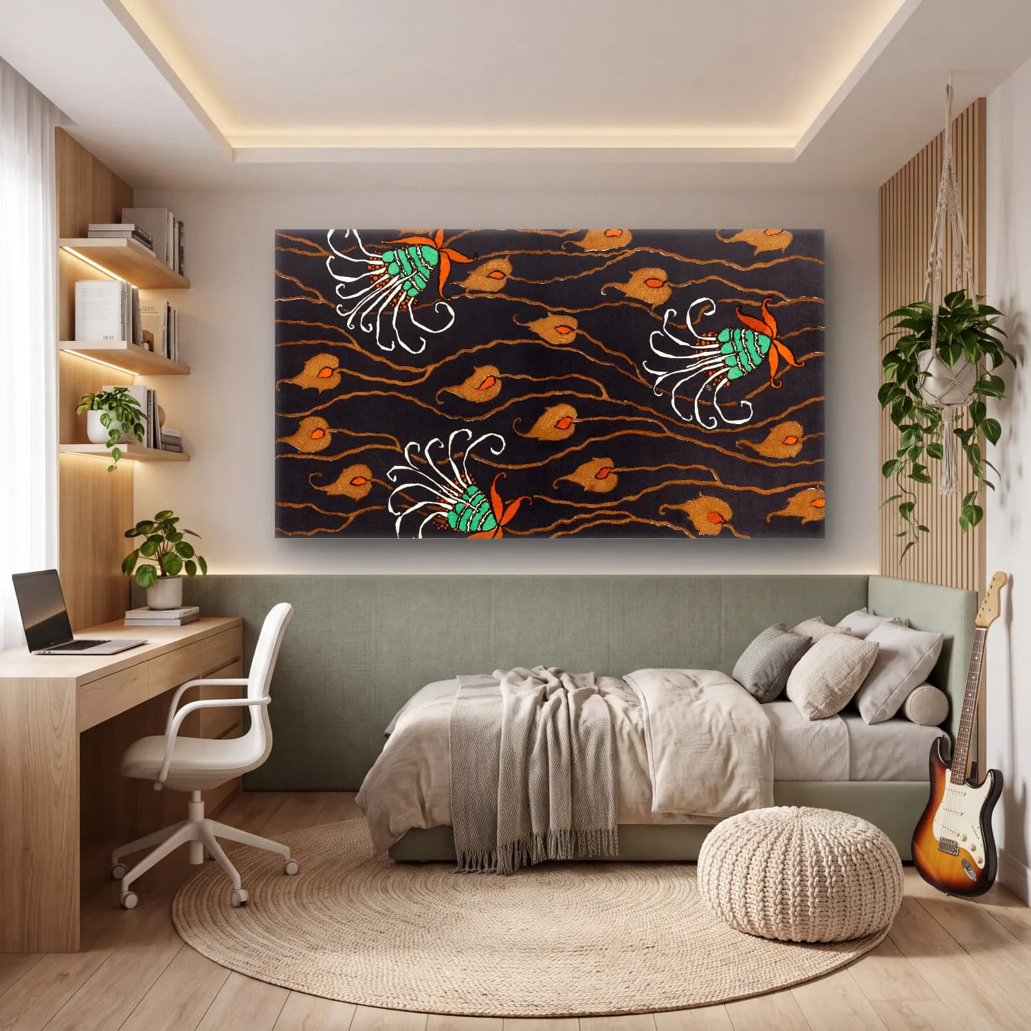 E.A. Séguy – Art Deco Flower pattern pochoir print in oriental style cam tablo — genç odasında
