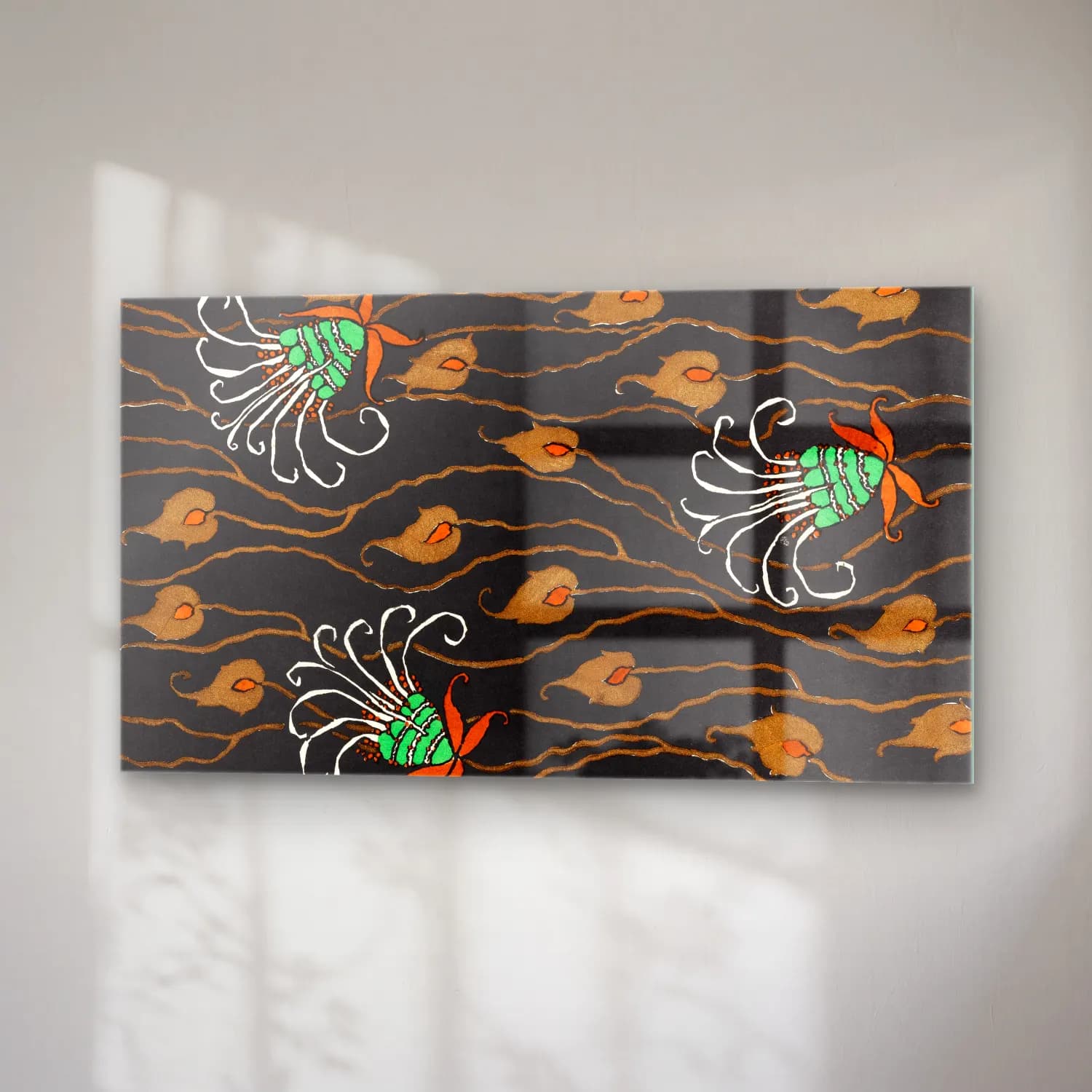 E.A. Séguy – Art Deco Flower pattern pochoir print in oriental style cam tablo — sağ açıdan görünüm