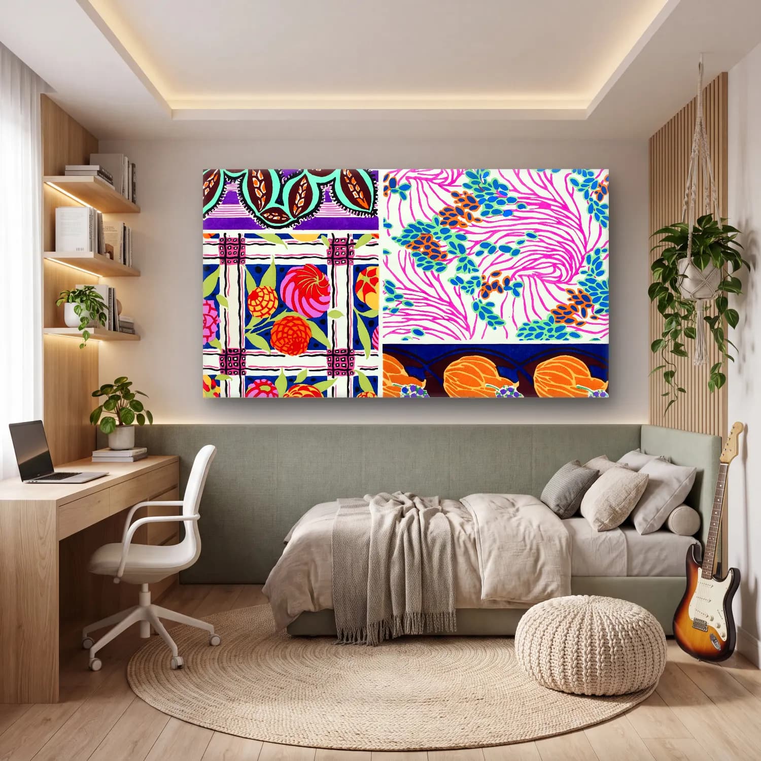 E.A. Séguy – Art deco pattern, art nouveau painting, plate no cam tablo — genç odasında